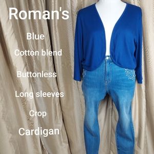 Roman's blue cotton blend  crop cardigan size 2X